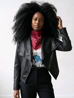 Joie Black Draped Leather Jacket